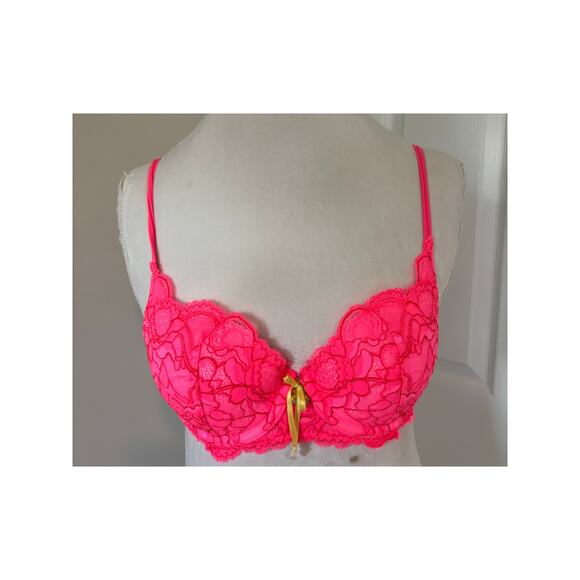 Victoria's Secret Lace Bra 32C Neon Pink Balconet - Picture 1 of 5